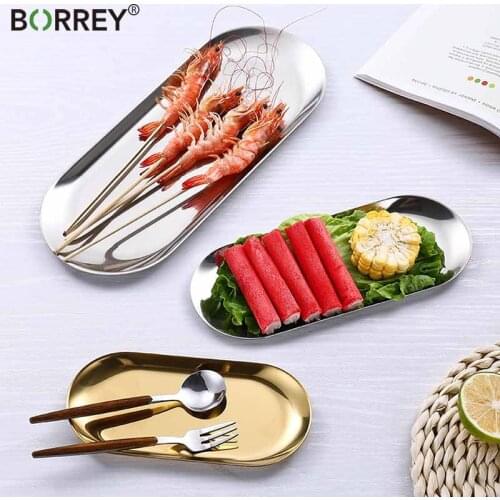BORREY Gold Dining Plate Stainless Steel Dessert Plate Jewelry Storage Plate Nut Fruit Cake Sever Tray Snack Beef Plate Steak