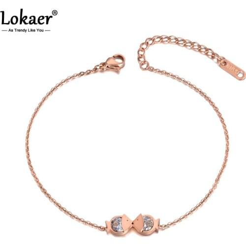 Lokaer Bohemia Rose Gold Beach Charm Anklet Foot Jewelry Stainless Steel Double Lucky Fish Chain & Link Anklets For Women A19015