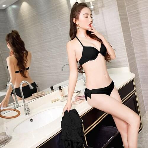 Brand Summer 3 in 1 Bikini Set Sexy Women Push Up Black / White Bikini Swimwear with Beach Wear Dress Girl Halter Bathing Suit