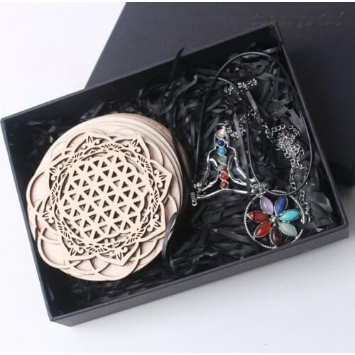 Wooden Grid Geometric Board Altar Meditation Pendant Set with Gift Box