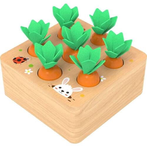 Wooden Toys Baby Montessori Math Toy Set Pulling Carrot Shape Matching Carrots Harvest Shape Sorting Puzzle Cognition Education