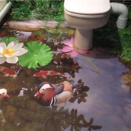 Beibehang Custom Photo Wall paper Chinese Cobblestone Lotus Kitchen Living Room Bathroom Floor PVC Self-adhesive Mural Wallpaper