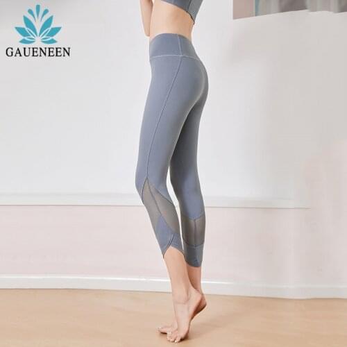 GAUENEEN Women Mesh Yoga Pants Capris High Waist Leggings Sportswear Gym Running Workout Leggings Calf Length Sport Tights
