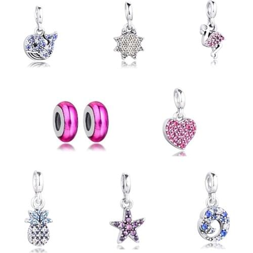 GPY Blue Wave Pink Spacer Charms 925 Original Fit Pandora ME Bracelet Sterling Silver Charm Beads for Jewelry Making DIY Kralen