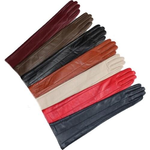 Women winter warm long lines real sheep leather elbow gloves multi colors