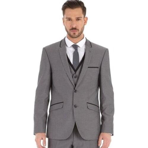 Three Piece Suits Evening Suits Mans Party Suits Notch Lapel Trim Fit Custom Made Groom Wedding Tuxedos (Jacket+Pants+Vest)