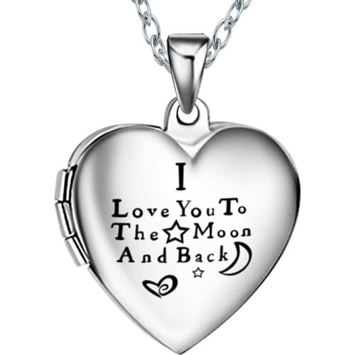 Stainless Steel I Love You To The Moon And Back Photo Picture Memory Locket Pendant Necklace Jewelry Gifts For Lover