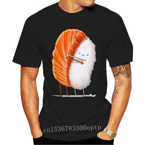 Summer Mens T Shirt cute Salmon hug rice sushi funny women summer new white kawaii femme Hot mens fun casual print T-shirt