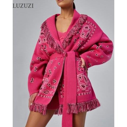 LUZUZI 2021 Fall Winter V Neck Loose Oversized Female Cardigan Knitted Y2k Fashion With Sashes Long Sleeve Vintage Sweater Women