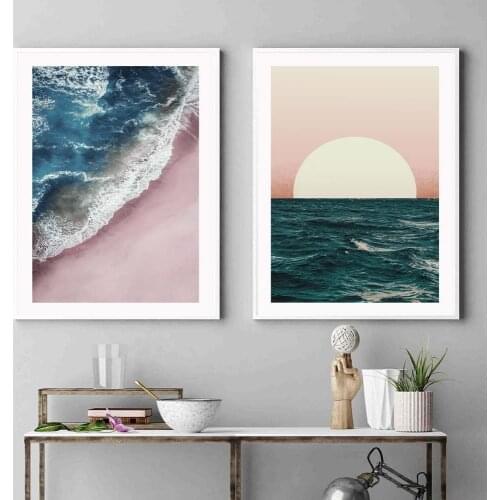 Seascape Poster Blue Sea Sunset Canvas Painting Nordic Beach Art Print Photography Wall Picture For Living Room Home Décor