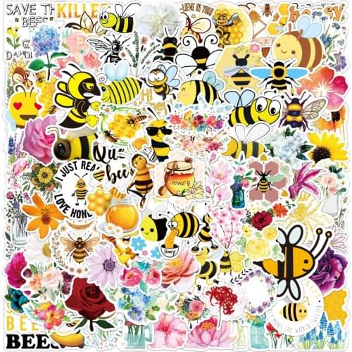 10/50/100PCS Cute Bee Sticker Toys for Kids Gift Cartoon Honey Insect Animal Stickers To DIY Laptop Phone Fridge Kettle Bike