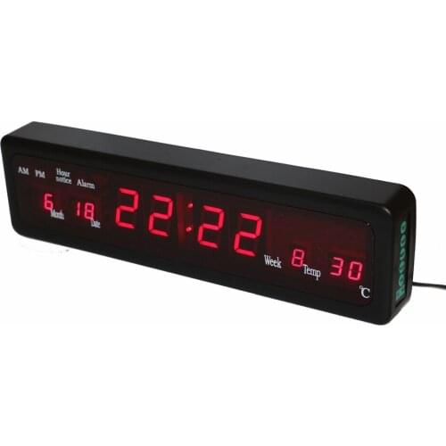 Desktop Electronic Alarm Clocks Digital LED Wall Clock with Indoor Temperature Calendar Week Date Houly Chime Red Display