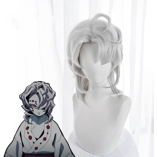 Demon Slayer Kimetsu No Yaiba Ayaki Rui Cosplay Wig Spider Silver Long Straight Synthetic Hair for Adult Halloween+ Wig Cap