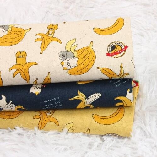 Half yard thicken cotton fabric with cartoon cat banana print, handmade DIY bag garment cloth material 100% cotton CR-397