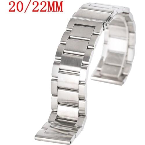 20/22MM Silver Bracelet Solid Stainless Steel Watch Band Strap High Quality Watchband 20mm 22mm Mens Womens + 2 Spring Bars