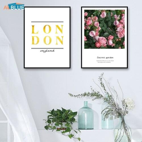 Scandinavian Posters And Prints Flowers Wall Art Canvas Painting For Living Room Modern London Gold Quote Decorative Pictures