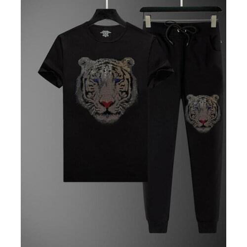 Tracksuit Mens Rhinestones two piece sets plus size 4XL man clothes Casual hot drilling Suit men