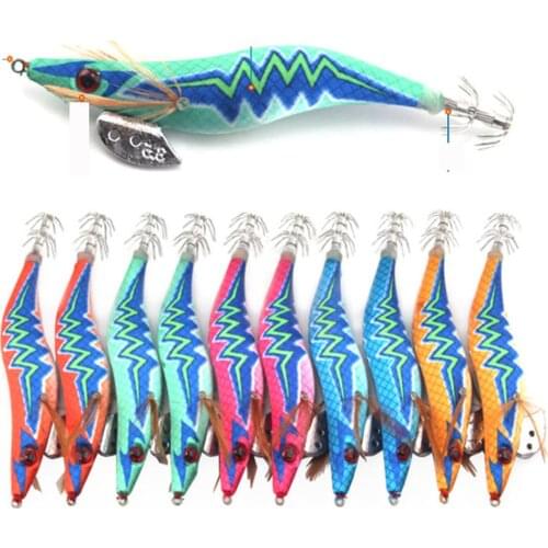 10Pcs Luminous Fake Shrimp Wood Bait Wobbler Squid Jig Cuttlefish Lure Wood Shrimp with 2.5# 3.0# 3.5# Squid Hook Road Sub-Bait