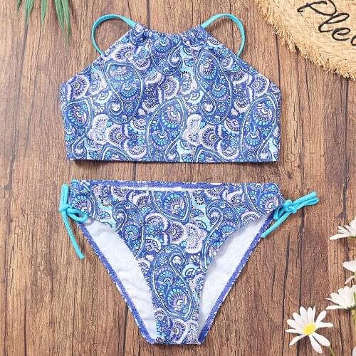 Halter Top Girl Bikini Set Paisley Print Girl Swimsuit Kids 2 Piece Childrens Swimwear Sport Girls Bathing Suit Beachwear 2022