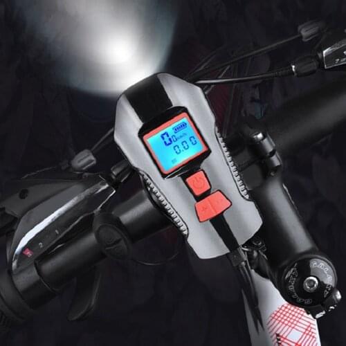 Waterproof Bicycle Light USB Charging Bike Front Light Flashlight Handlebar Cycling Head Light w/ Horn Speed Meter LCD Screen