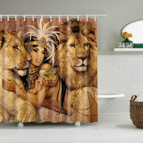 Dafield Lion Polyester Fabric Shower Curtain African Woman and Sexy Bathroom With Hooks
