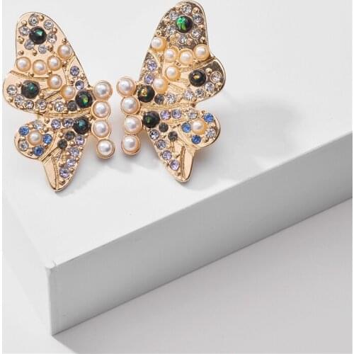 LUNA CHIAO Gold Color Oversized Butterfly Lady Button Stud Earrings for Women