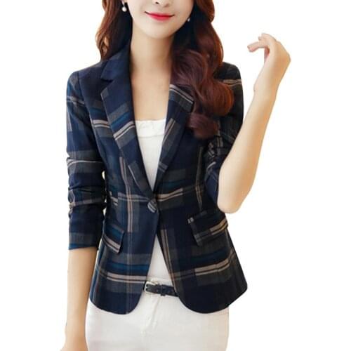 50% HOT SALES！！！Office Fashion Women Plaid Print Jacket Suit Long Sleeve Slim Fits Blaze Outwear