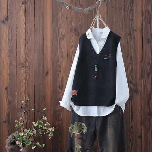 Spring and autumn new style v-neck knitted vest sweater women loose sleeveless waistcoat casual fashion cotton