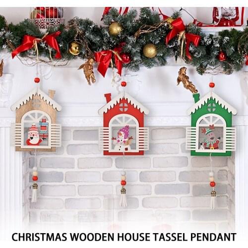 1PC Christmas Wooden House Pendant Xmas Tree Santa Claus Snowman Drop Ornaments Decorations for Home Kids Toy Gift Xmas New Year