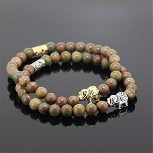 1pcs High quality natural 6mm round multicolored stone beads women bracelet charm beaded elephant girl bracelet as a best gift