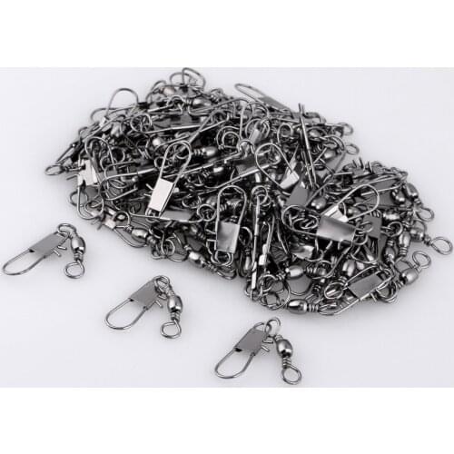100x Barrel Swivel with Safety Snaps Fishing Connector Hook Connector 4#-10# Fishing Swivels with Snap