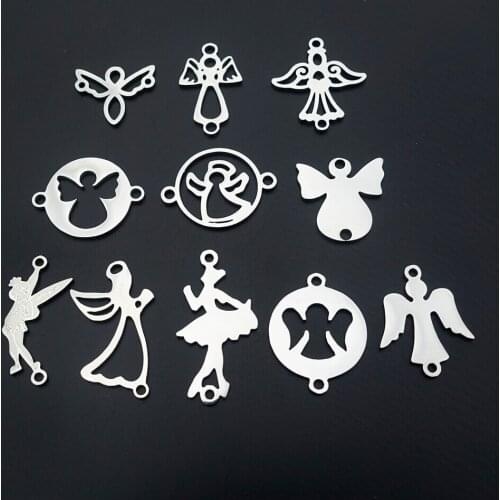 2 Loops Stainless Steel Lady Girl Angel Fairy Connector Diy Jewelry Component For Bracelet Findings 50 Pieces / Lot Mix Styles
