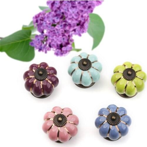 5 Colors Pumpkins Handles Pull Drawer Knobs Porcelain Cupboard Drawer dresser Single Hole knobs Pull Handle cartoon knob