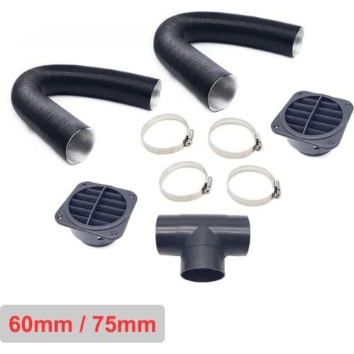 60/75/90mm Car Auto Heater Pipe Duct T Piece Warm Air Outlet Vent Hose Clips Set For Parking Diesel Heater Webasto Eberspacher