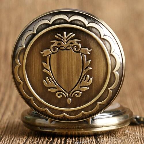 Antique Royal shield Case Skeleton Watches Vintage Mechanical Wind Up Pocket Watch Bronze Hand Winding FOB Clock Unisex Gifts