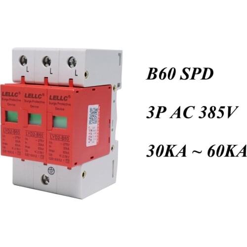 B60-3P 30KA~60KA ~385V AC SPD House Surge Protector Protective Low-voltage Arrester Device 2P+N Lightning protection