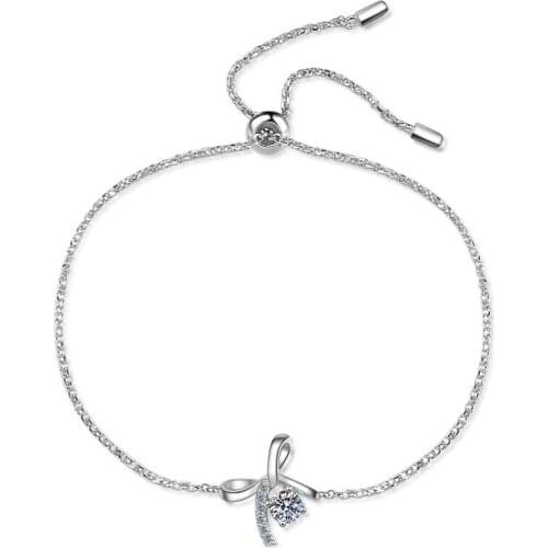 Passed Diamond Test Excellent Perfect Cut Moissanite 925 Sterling Silver 0.5ct Bow Bracelet for Women Cute Diamond Bracelet