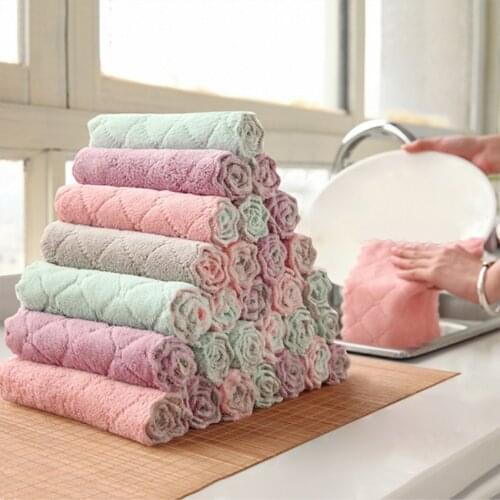 Household Kitchen Towels Absorbent Thicker Double-layer Microfiber Wipe Rag Table Cleaning Dish Washing Cloth Scouring Pads