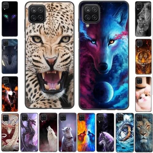 For Samsung M12 NFC Case Black Bumper Soft TPU Silicon Animal Phone Case For Samsung Galaxy M12 Case Wolf Dragon Cover Cat Coque