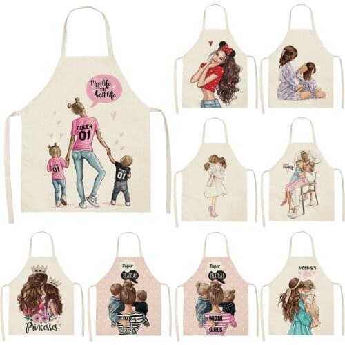 Parent-child pattern Cleaning Art Aprons Home Cooking Kitchen Apron Cook Wear Cotton Linen Adult Bibs delantales de cocina para