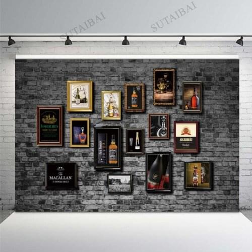 Retro Dark Brick Wall Wine Photo Frame Photography Backdrops Room Bar Club Decor Baby Shower Photo Studio Photocall Background