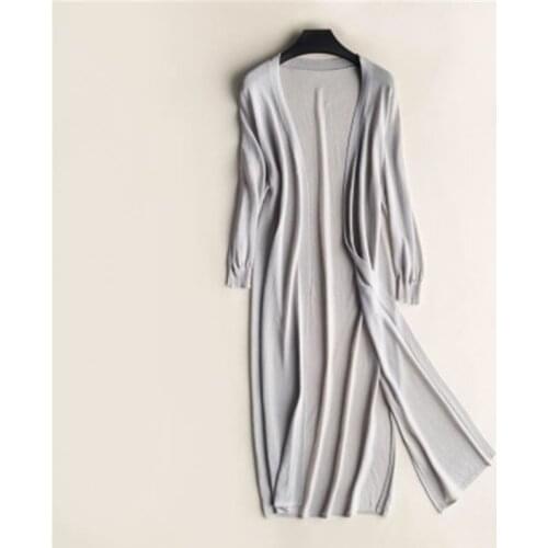 2019 Summer Autumn Women Midi Long Cardigan Casual Loose Thin Silk Knitted Cardigans Female Sweater Coat Jacket Plus Size PZ1544