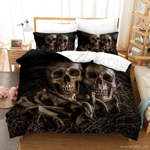3D Printed Human Skeleton Skull Pattern Bedding Set Twin Full Queen King Comforter Cover Set Duvet Cover Set for Home Bedroom