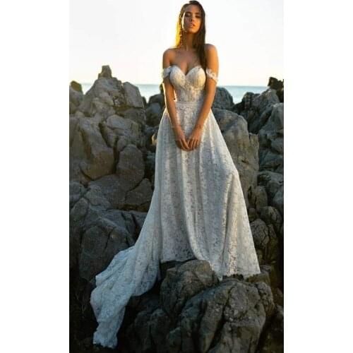 Beach Lace Wedding Dresses for Bride 2021 Off Shoulder Wedding Bridal Dress Gown robe de soirée de mariage