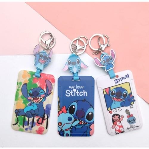 Hot Disney Stitch PVC Card Keychain Kawaii Student Campus Card Hanging Neck bag Card Stitch Holder Lanyard ID Card Toys