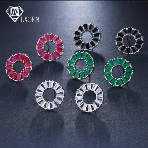 LXOEN Bohemian Crystal Round Stud Earrings Silver Color Small Wedding Earrings For Women Studs Ear Jewelry Gift brinco