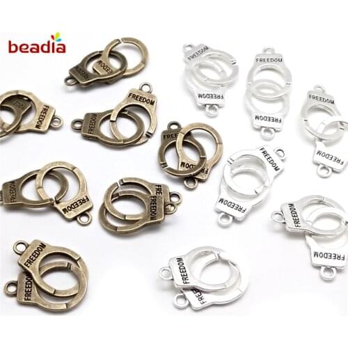 Fashion 10 pairs 2 Colors Zinc Alloy Freedom Handcuffs Charm Clasp Accessories For DIY Jewelry Making Bracelet Necklace Findings