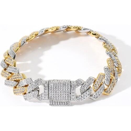 Fashion Hip Hop Gold Silver Color Cuban Chain Ice Out Full Cubic Zircon Men Bracelet Necklace for Couple Jewelry