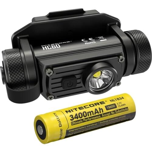 NITECORE HC60M 1000 Lumen Headlamp Helmet Light + NVG Mount +18650 Rechargeable Battery Waterproof Travel Outdoor Hunting Search