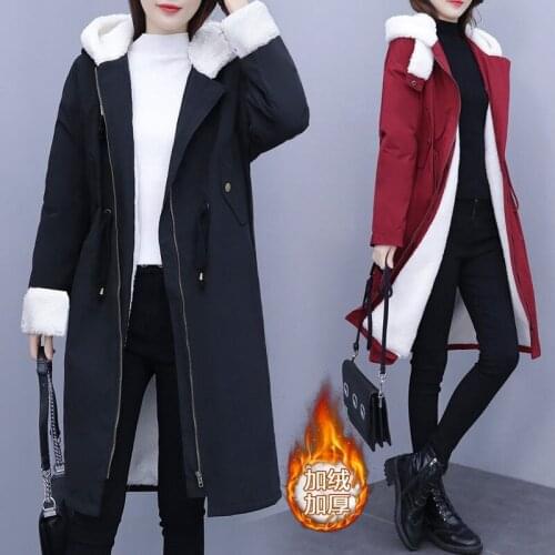 Solid Large Size Womens Lamb Wool Long Sleeve Jacket 2021 New Autumn And Winter Hooded Mid-Length Windbreaker Furry Coat M533